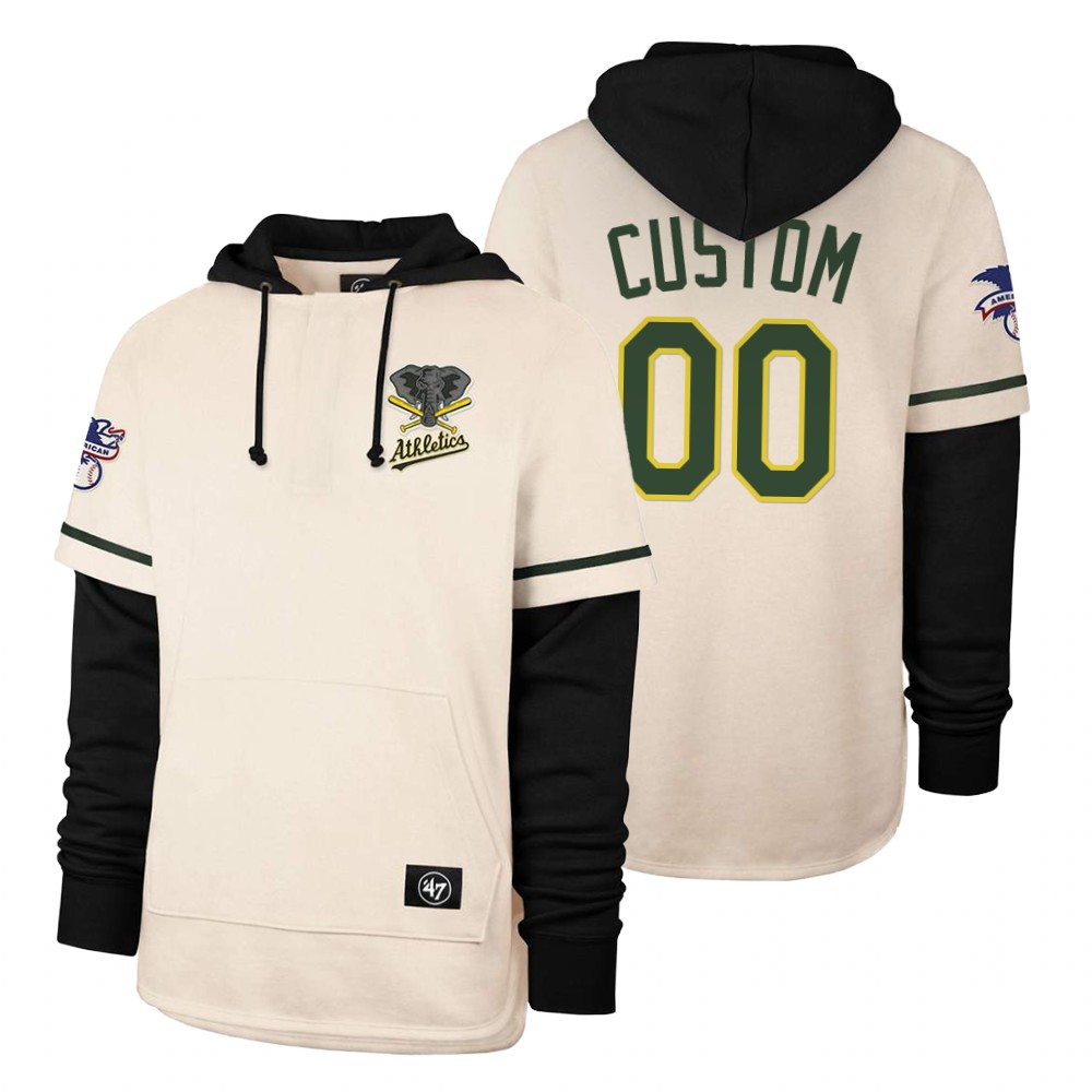 Men Oakland Athletics #00 Custom Cream 2021 Pullover Hoodie MLB Jersey